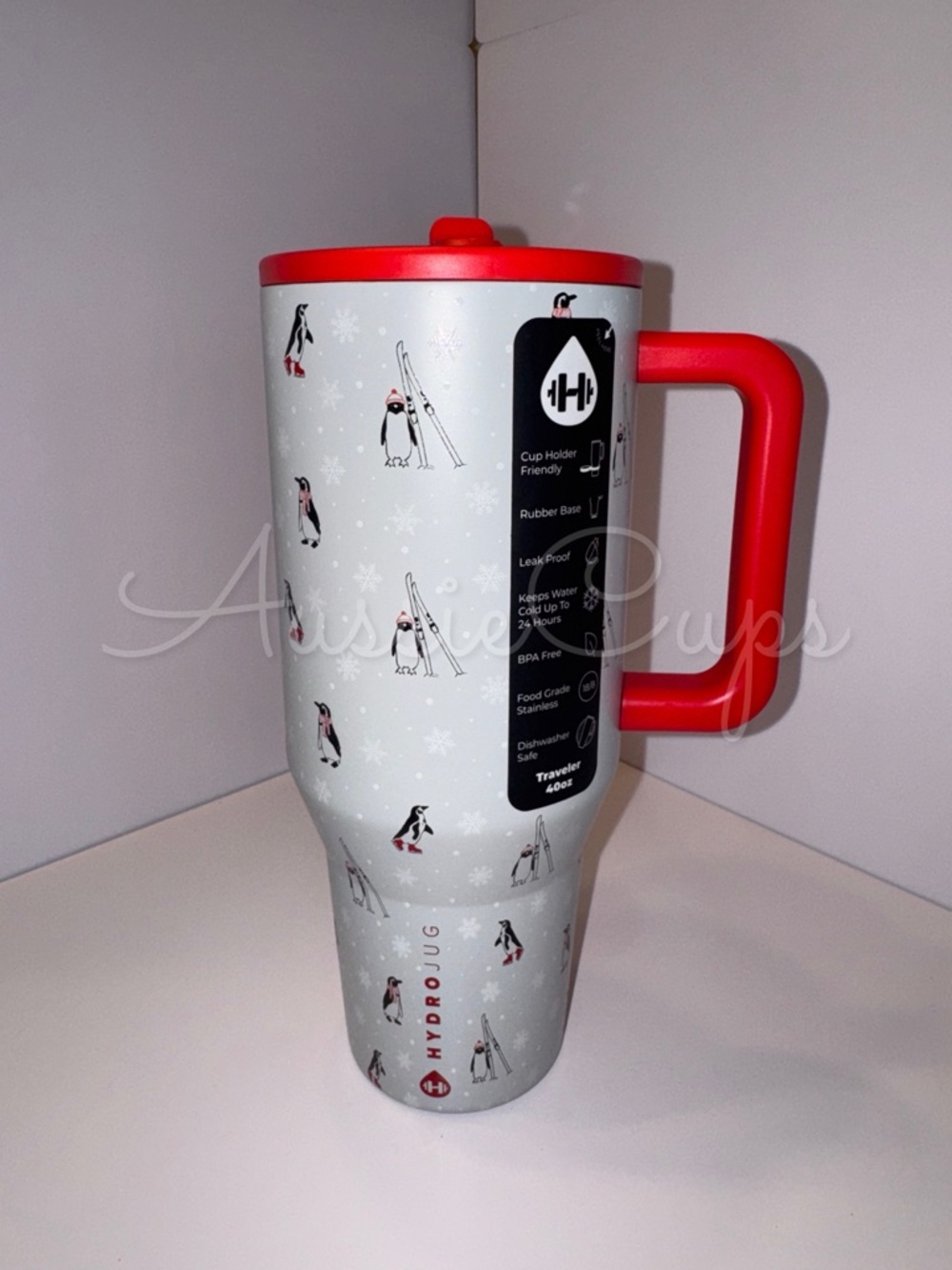 Flurry HydroJug Insulated Travel Mug - Penguin Print, Red 40 Oz Anthropologie LE